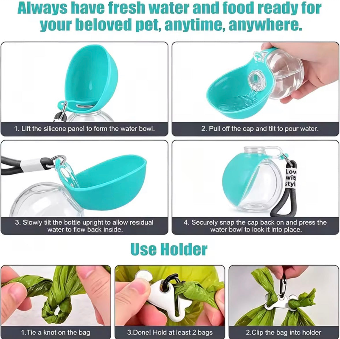 2 in 1 Portable Dog Water Bottle