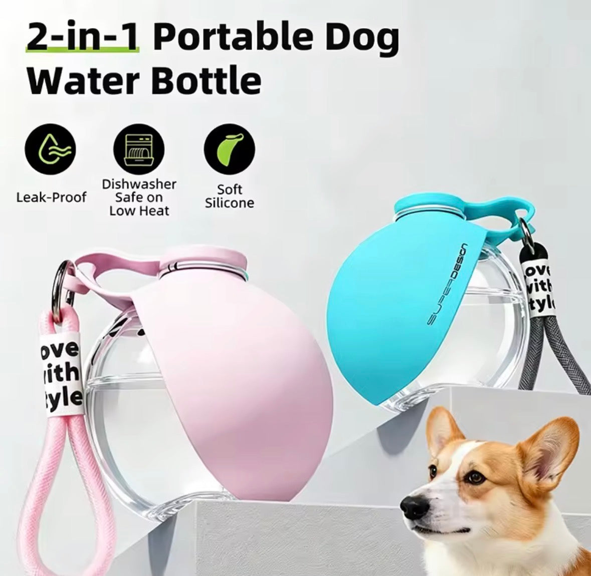 2 in 1 Portable Dog Water Bottle